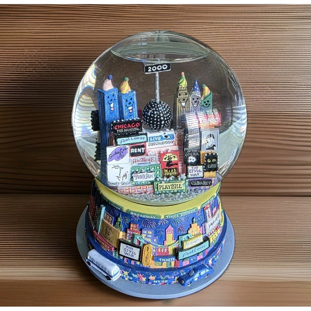 New York City 2000 Snow Globe Broadway Twin Towers Music Box Times Square Y2K